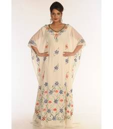 Cream Georgette Embroidered Zari_Work Islamic-Kaftans