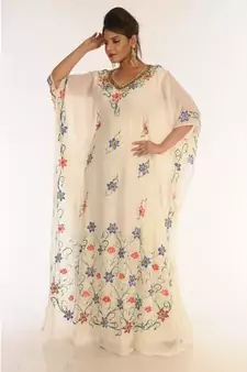 Cream Georgette Embroidered Zari_Work Islamic-Kaftans