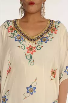 Cream Georgette Embroidered Zari_Work Islamic-Kaftans