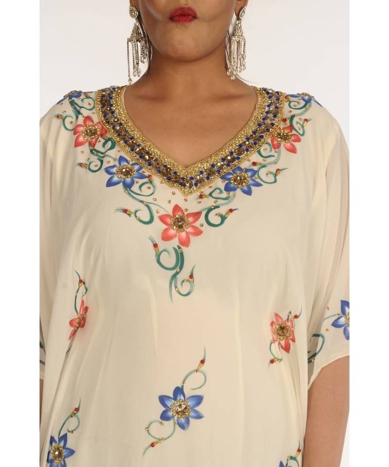 Cream Georgette Embroidered Zari_Work Islamic-Kaftans