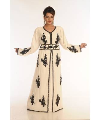 Cream Georgette Embroidered Zari_Work Islamic-Kaftans 1