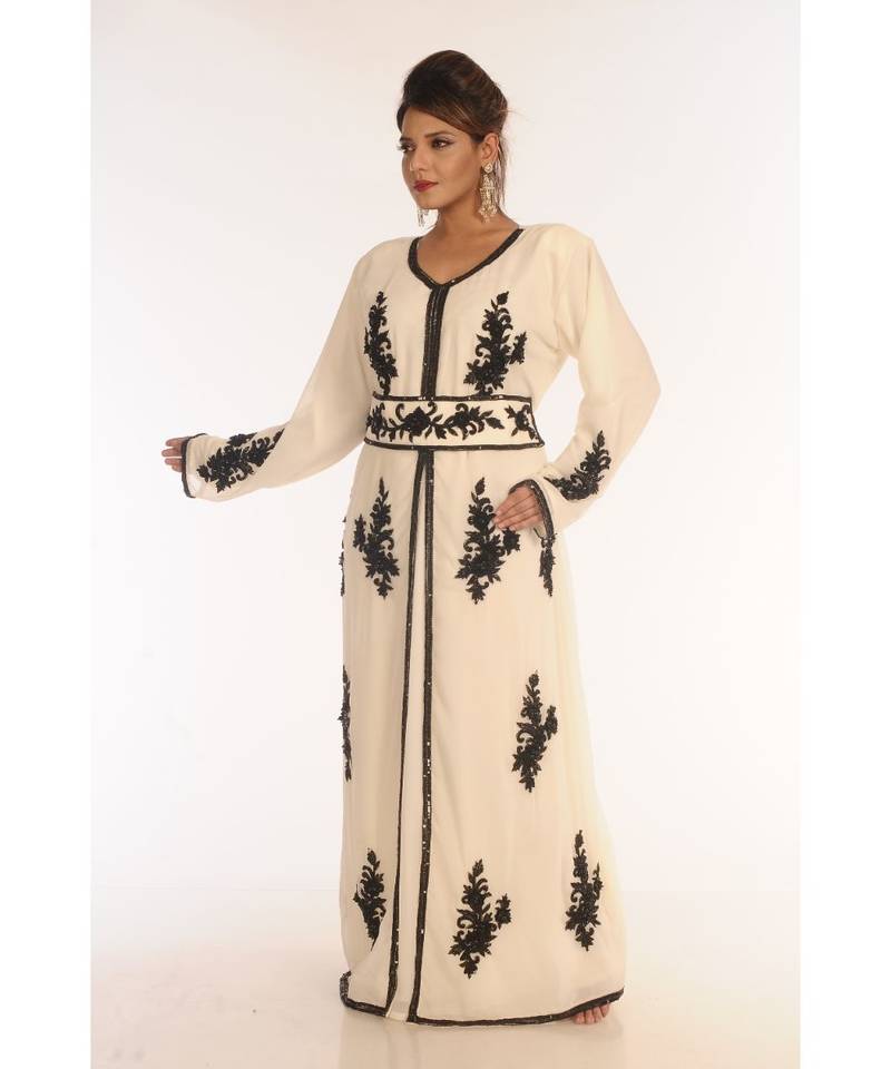 Cream Georgette Embroidered Zari_Work Islamic-Kaftans