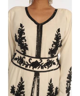 Cream Georgette Embroidered Zari_Work Islamic-Kaftans 4