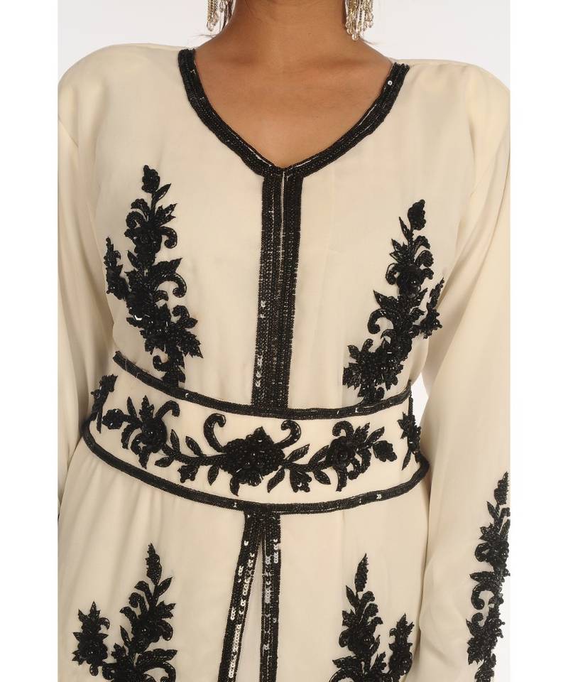 Cream Georgette Embroidered Zari_Work Islamic-Kaftans