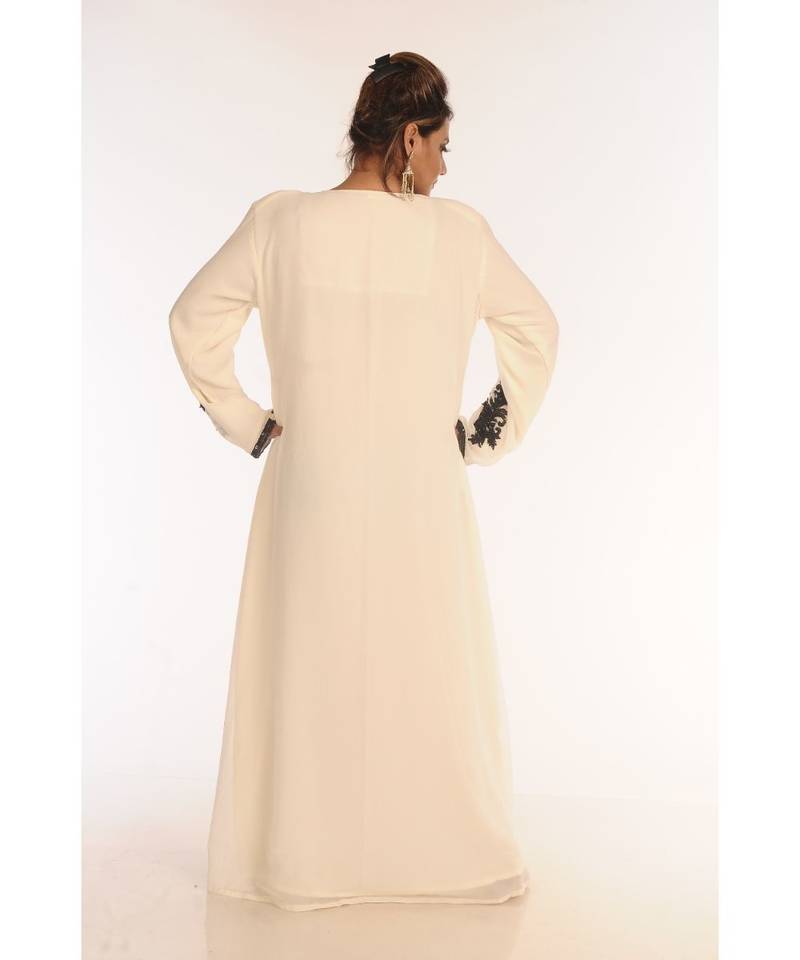 Cream Georgette Embroidered Zari_Work Islamic-Kaftans
