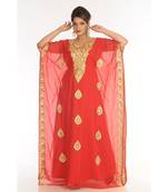 Red Georgette Embroidered Zari_Work Islamic-Kaftans