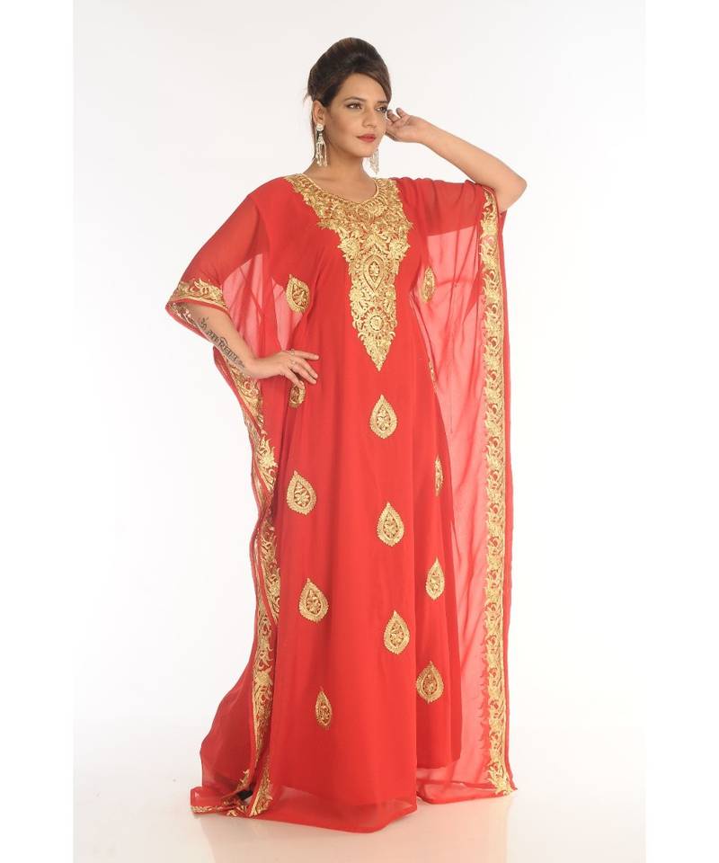 Red Georgette Embroidered Zari_Work Islamic-Kaftans