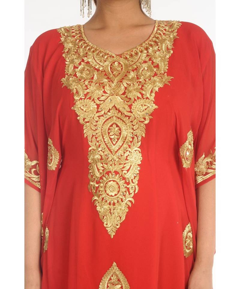 Red Georgette Embroidered Zari_Work Islamic-Kaftans