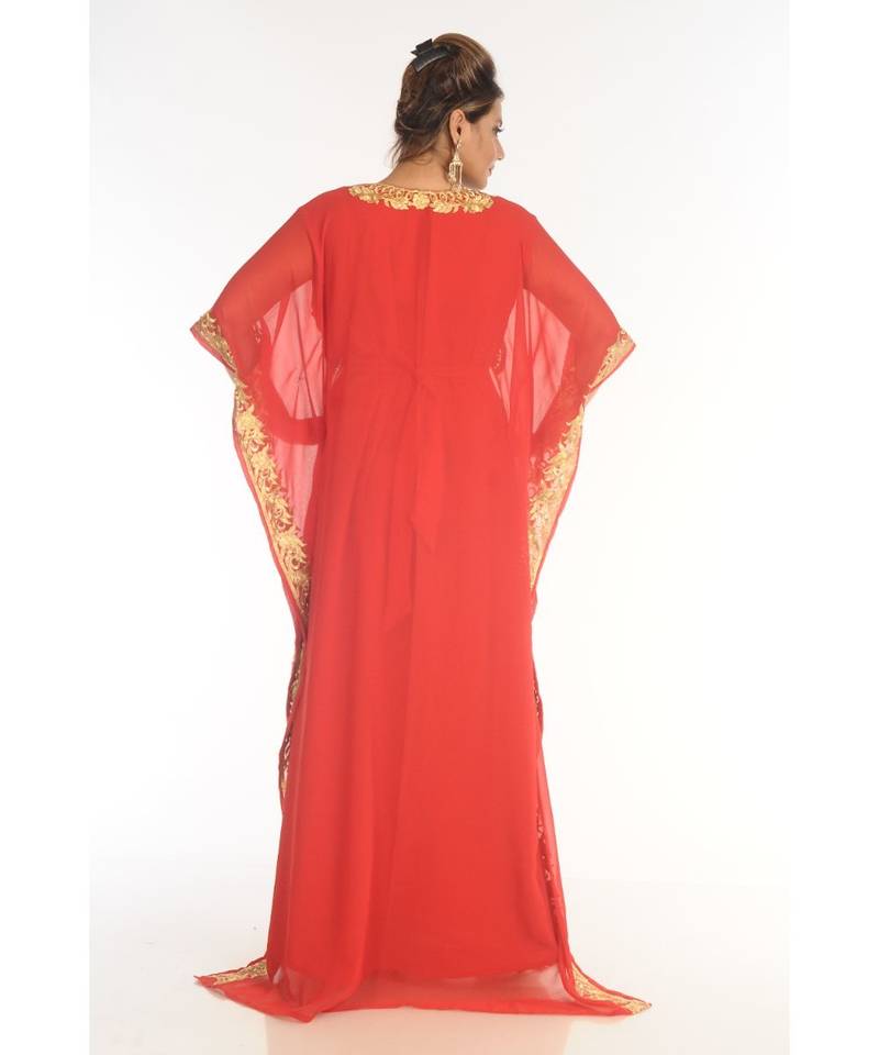 Red Georgette Embroidered Zari_Work Islamic-Kaftans