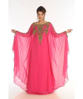 Pink Georgette Embroidered Zari_Work Islamic-Kaftans 1