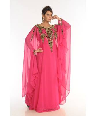 Pink Georgette Embroidered Zari_Work Islamic-Kaftans 2
