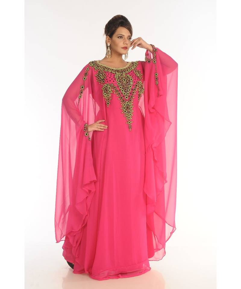 Pink Georgette Embroidered Zari_Work Islamic-Kaftans