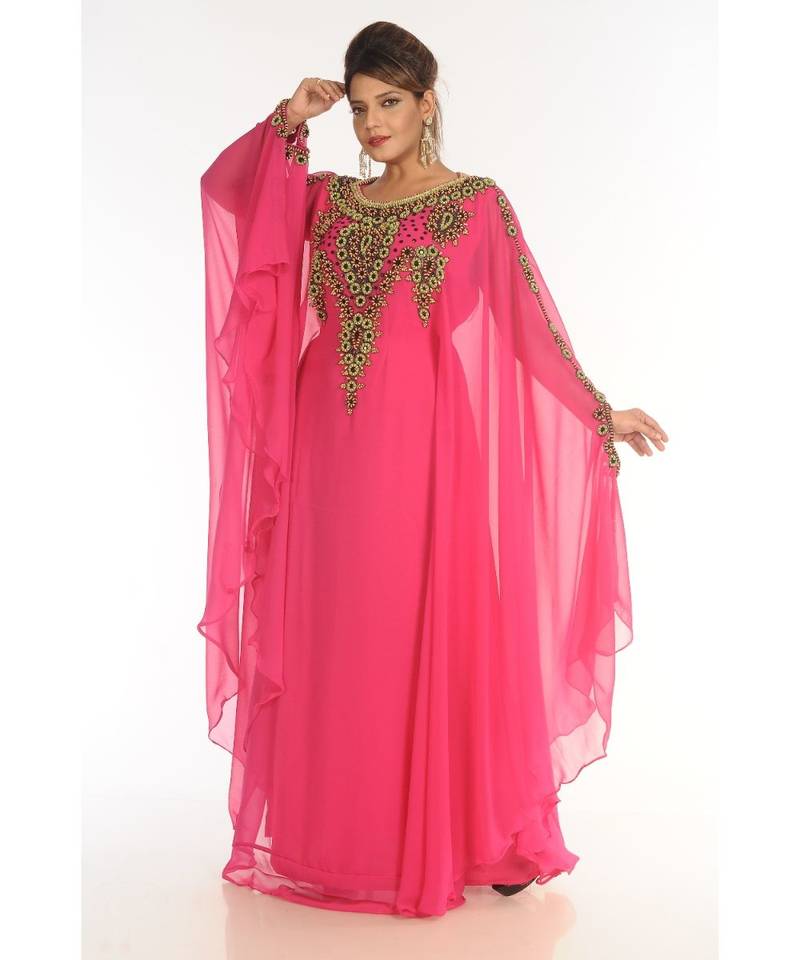 Pink Georgette Embroidered Zari_Work Islamic-Kaftans