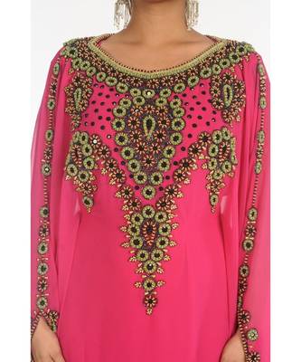 Pink Georgette Embroidered Zari_Work Islamic-Kaftans 4
