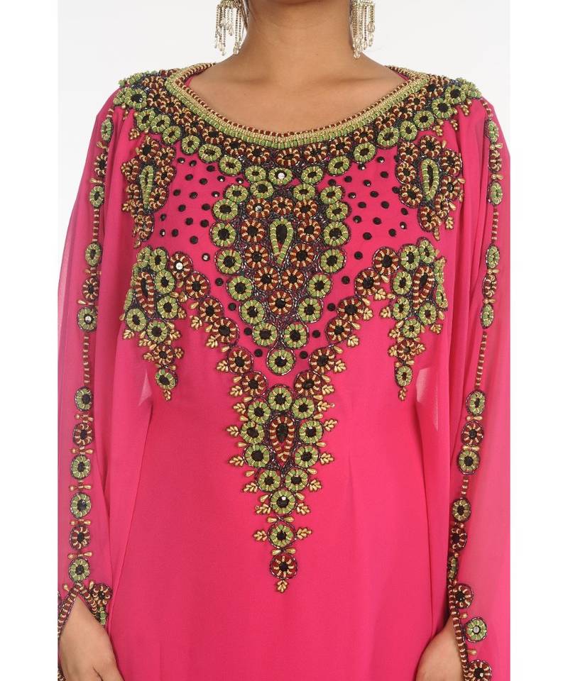 Pink Georgette Embroidered Zari_Work Islamic-Kaftans