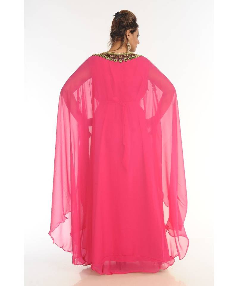 Pink Georgette Embroidered Zari_Work Islamic-Kaftans