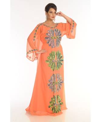 Orange Georgette Embroidered Zari_Work Islamic-Kaftans 2