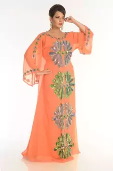 Orange Georgette Embroidered Zari_Work Islamic-Kaftans