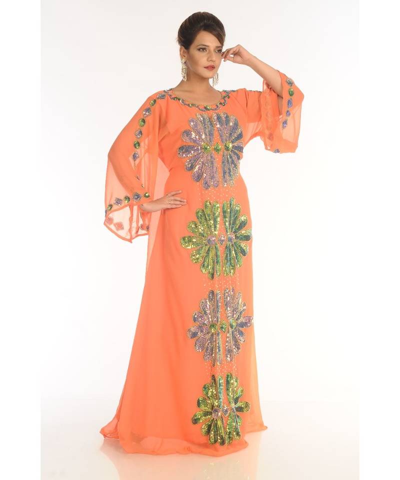 Orange Georgette Embroidered Zari_Work Islamic-Kaftans