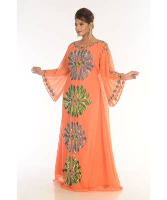 Orange Georgette Embroidered Zari_Work Islamic-Kaftans 3