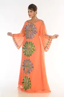 Orange Georgette Embroidered Zari_Work Islamic-Kaftans
