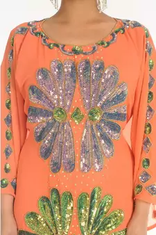 Orange Georgette Embroidered Zari_Work Islamic-Kaftans