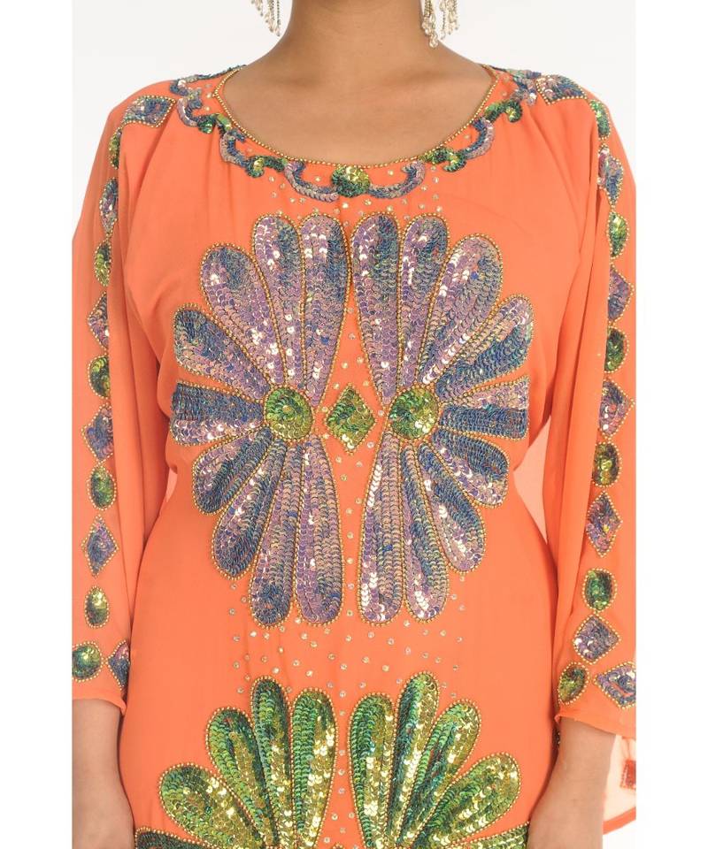 Orange Georgette Embroidered Zari_Work Islamic-Kaftans