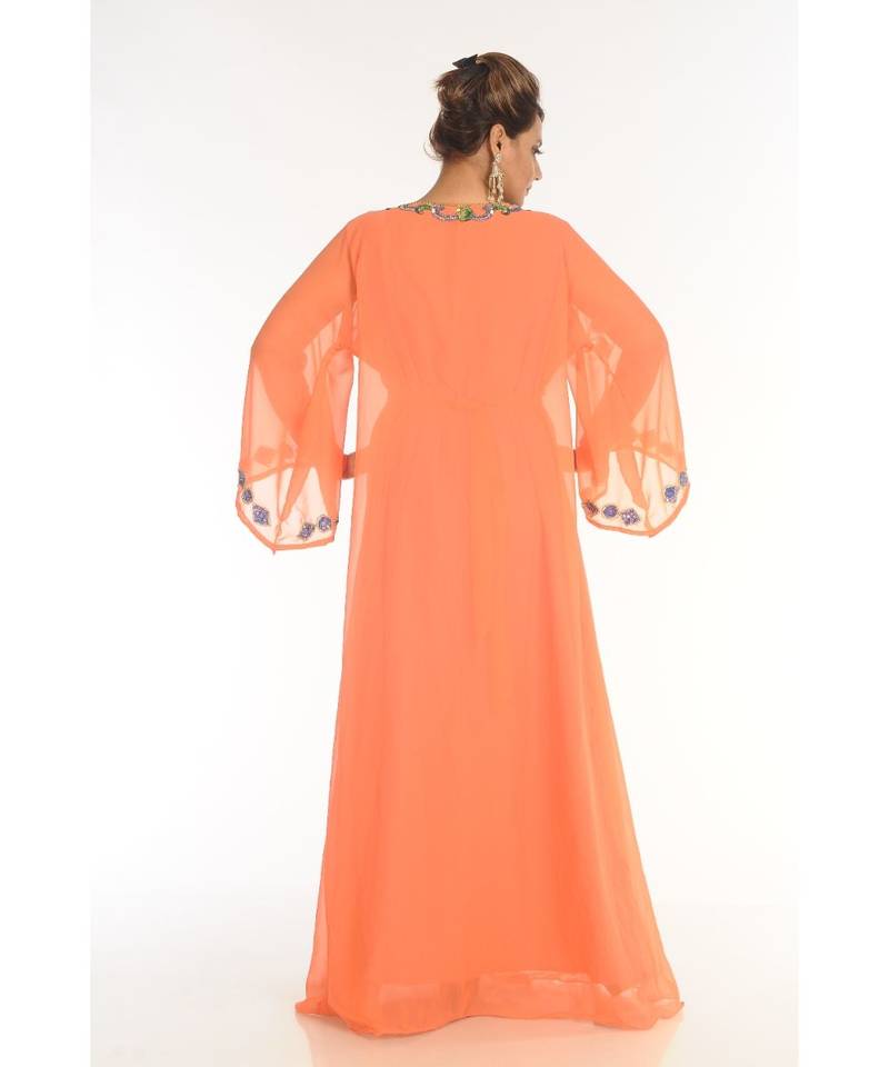 Orange Georgette Embroidered Zari_Work Islamic-Kaftans