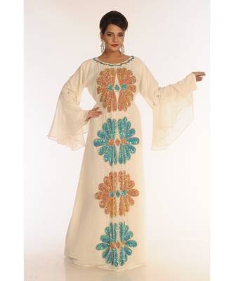 Cream Georgette Embroidered Zari_Work Islamic-Kaftans 1
