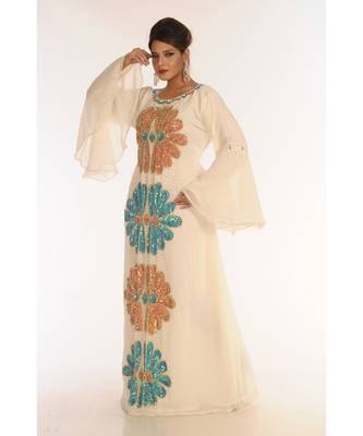 Cream Georgette Embroidered Zari_Work Islamic-Kaftans 3