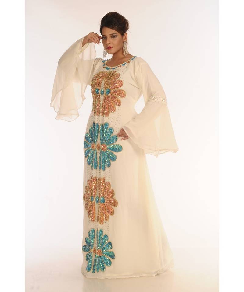 Cream Georgette Embroidered Zari_Work Islamic-Kaftans