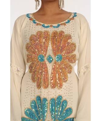 Cream Georgette Embroidered Zari_Work Islamic-Kaftans 4