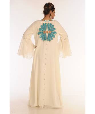 Cream Georgette Embroidered Zari_Work Islamic-Kaftans 5