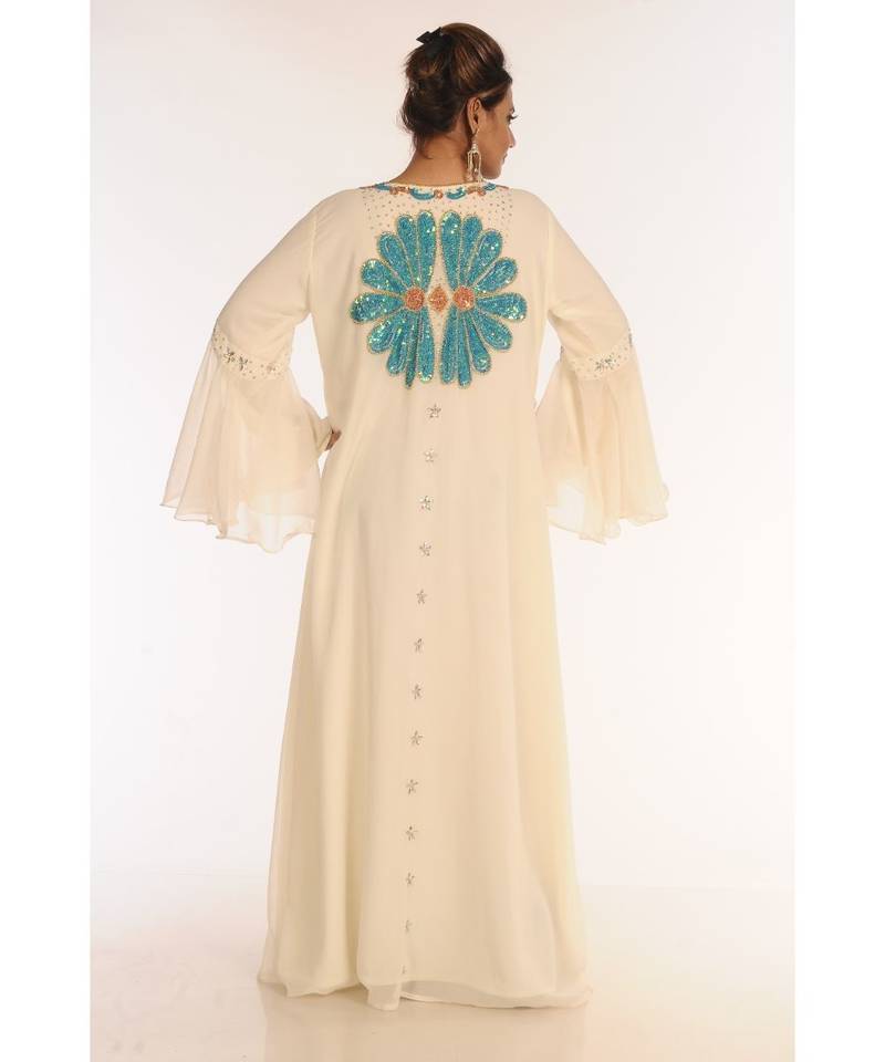 Cream Georgette Embroidered Zari_Work Islamic-Kaftans