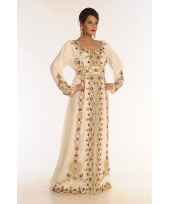 Cream Georgette Embroidered Zari_Work Islamic-Kaftans 2