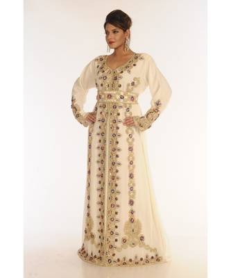 Cream Georgette Embroidered Zari_Work Islamic-Kaftans 3