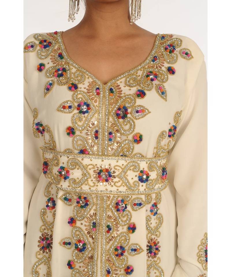 Cream Georgette Embroidered Zari_Work Islamic-Kaftans