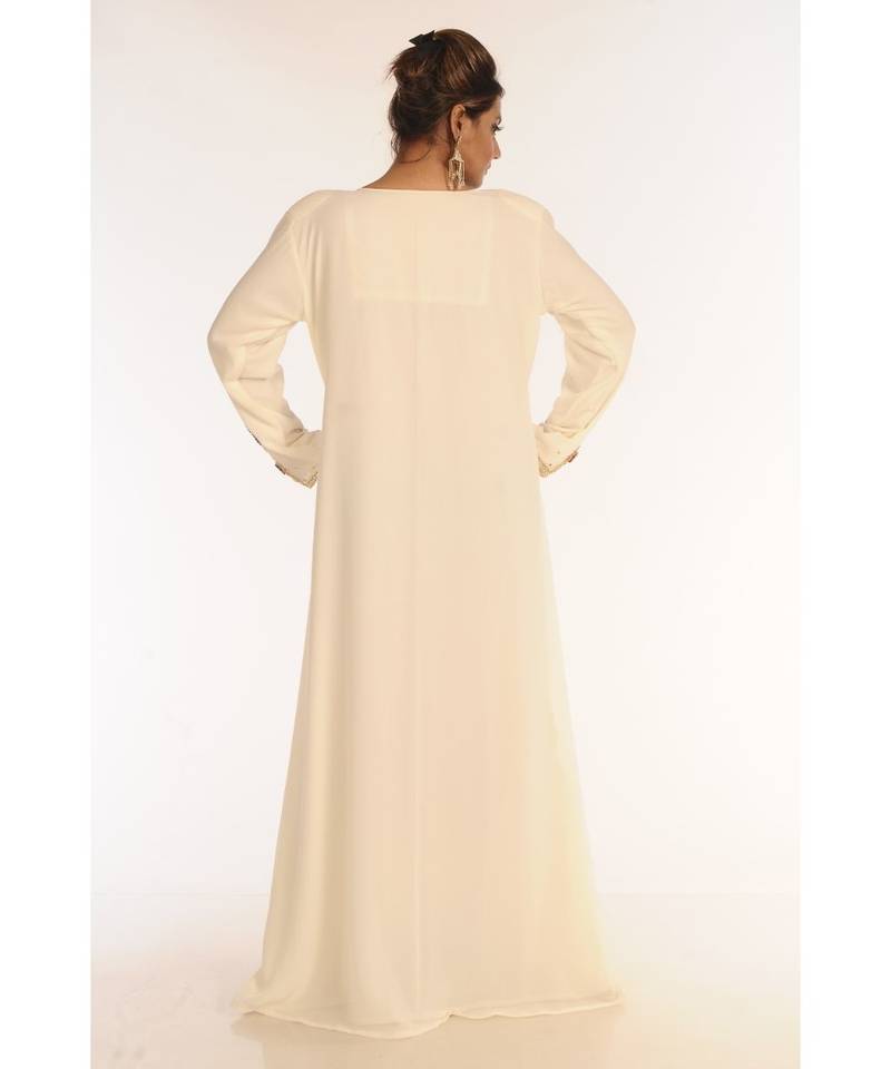 Cream Georgette Embroidered Zari_Work Islamic-Kaftans