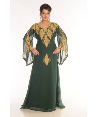 Green Georgette Embroidered Zari_Work Islamic-Kaftans 1