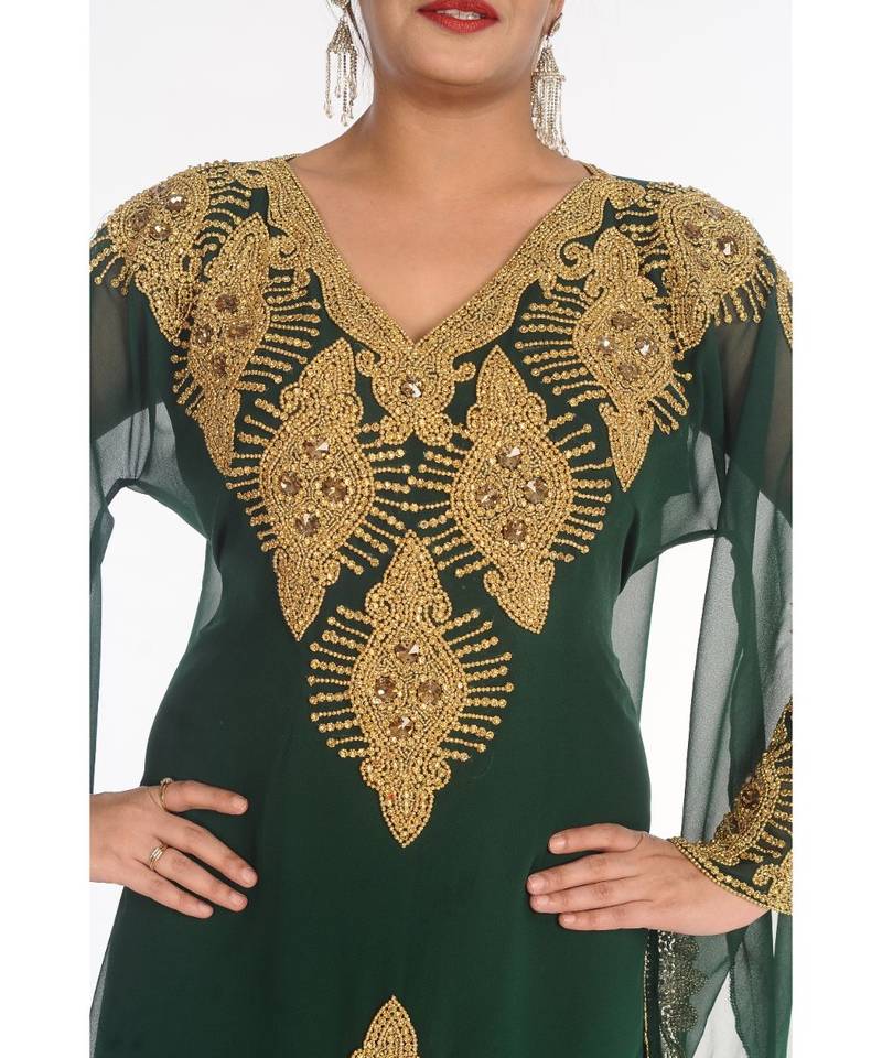 Green Georgette Embroidered Zari_Work Islamic-Kaftans
