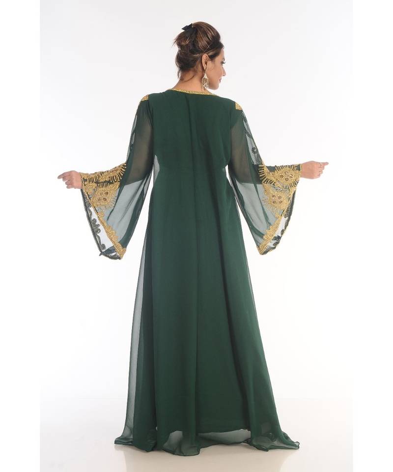 Green Georgette Embroidered Zari_Work Islamic-Kaftans