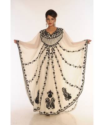 Cream Georgette Embroidered Zari_Work Islamic-Kaftans 1