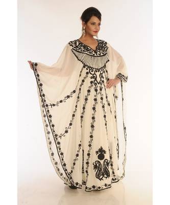 Cream Georgette Embroidered Zari_Work Islamic-Kaftans 2
