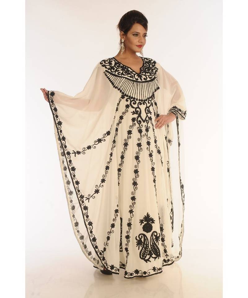 Cream Georgette Embroidered Zari_Work Islamic-Kaftans