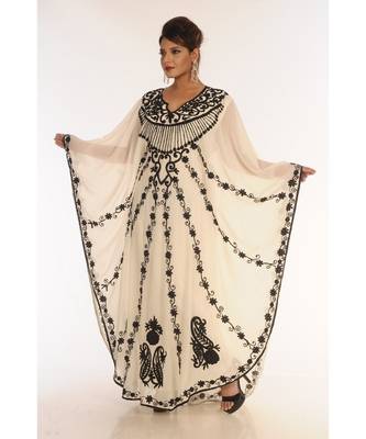 Cream Georgette Embroidered Zari_Work Islamic-Kaftans 3