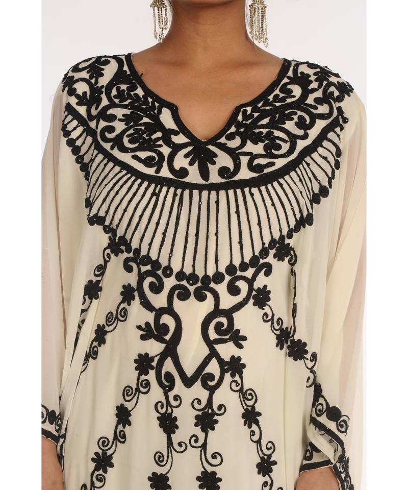 Cream Georgette Embroidered Zari_Work Islamic-Kaftans