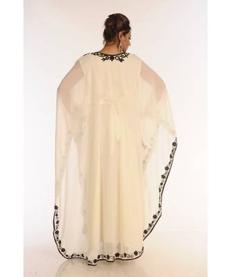 Cream Georgette Embroidered Zari_Work Islamic-Kaftans 5