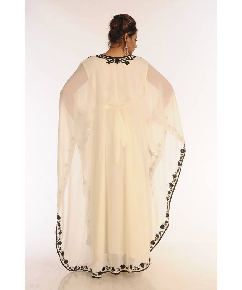 Cream Georgette Embroidered Zari_Work Islamic-Kaftans