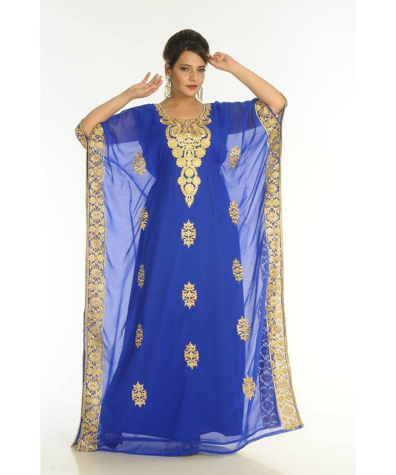 Blue Georgette Embroidered Zari_Work Islamic-Kaftans