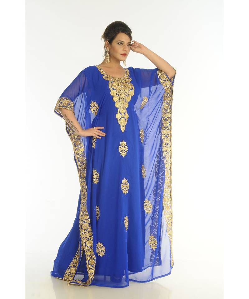 Blue Georgette Embroidered Zari_Work Islamic-Kaftans